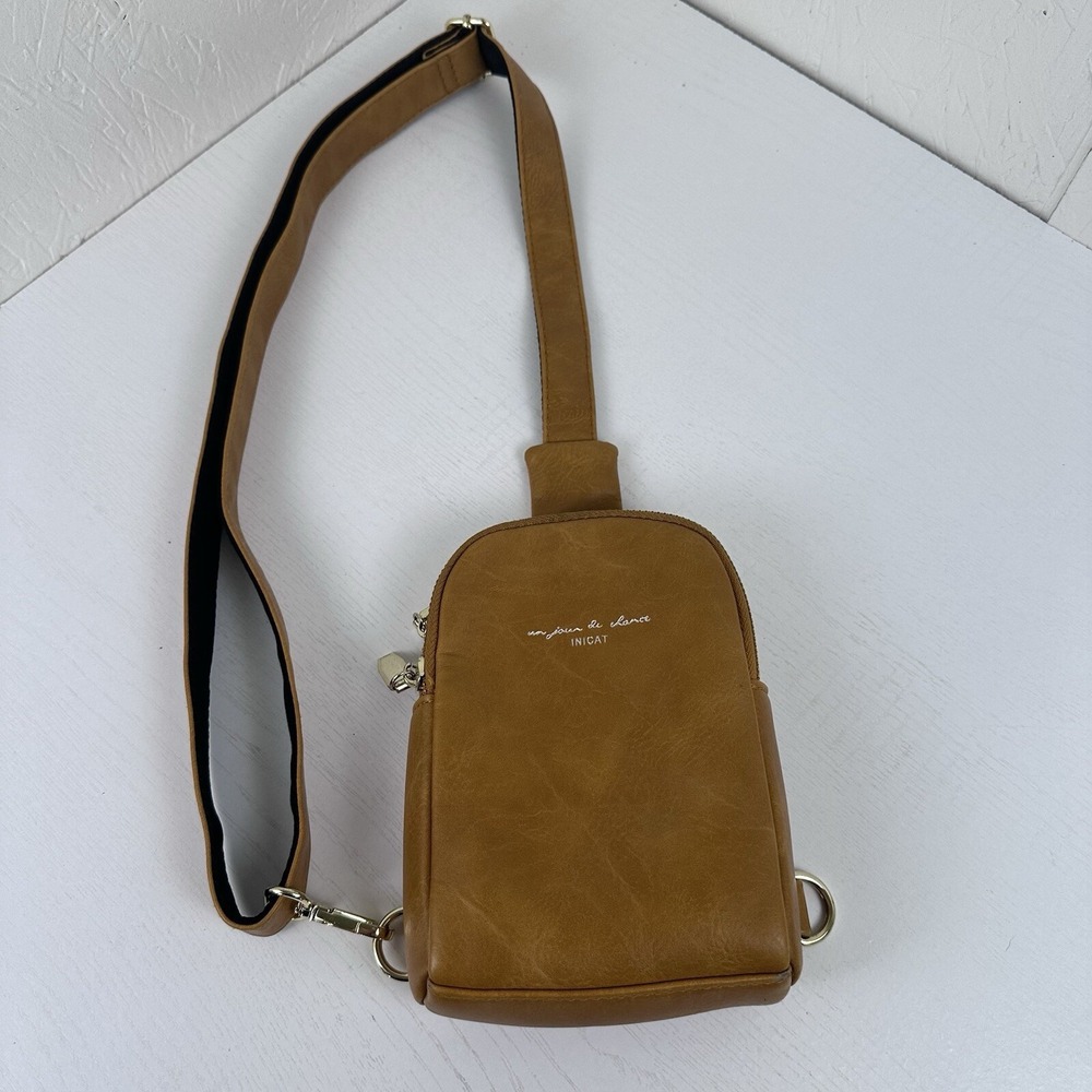 Incat Womens Faux Leather Sling Bag Small Crossbody Purse Khaki Caramel Shoulder